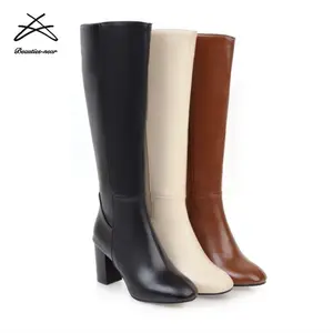 PU Leather Fashion Ladies Knee High Heel Winter Long Boots Elegant Sex Woman Winter Boots