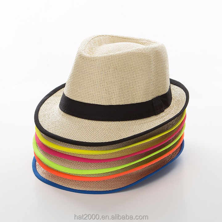 的男女皆宜的妇女男人稻草夏季节日海滩fedora trilby霓虹灯丝带帽子
