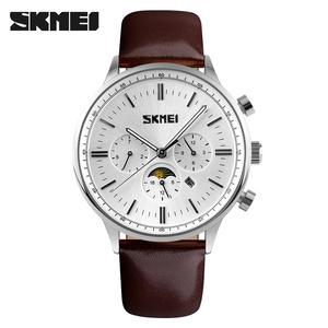 OEM Cuero genuino negro esfera de un <span class=keywords><strong>reloj</strong></span> para hombre fecha <span class=keywords><strong>reloj</strong></span> con <span class=keywords><strong>3</strong></span> ojos de fase Lunar - Product Image 4