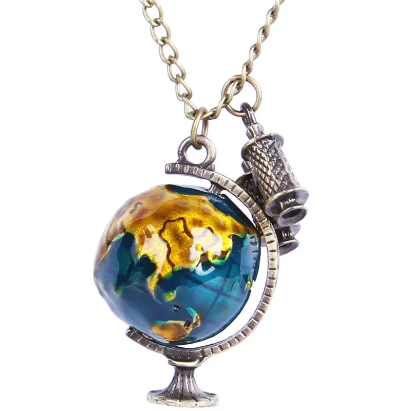 Hot Selling Vintage Necklace Jewelry Retro Long Chain With Telescope Colorful Enamel Globe Necklace & Pendant Women Jewelry