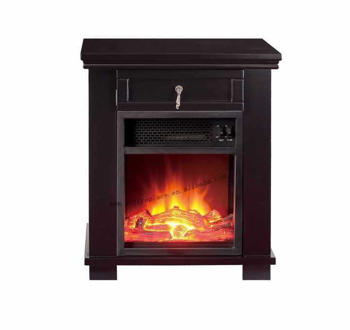 small decorative electric fireplace with drawer