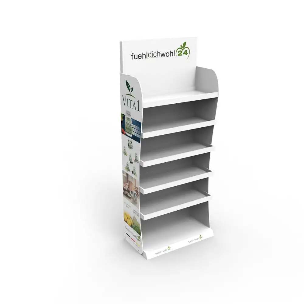 Customized Fashion White Paint Drug Floor Display Stand Wooden Display Shelf for Pharmacy — view 1