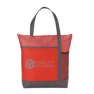 Custom Eco Friendly Zippered Main Compartment 80g Non Woven Polypropylene Tote Bag With Mesh Pocket