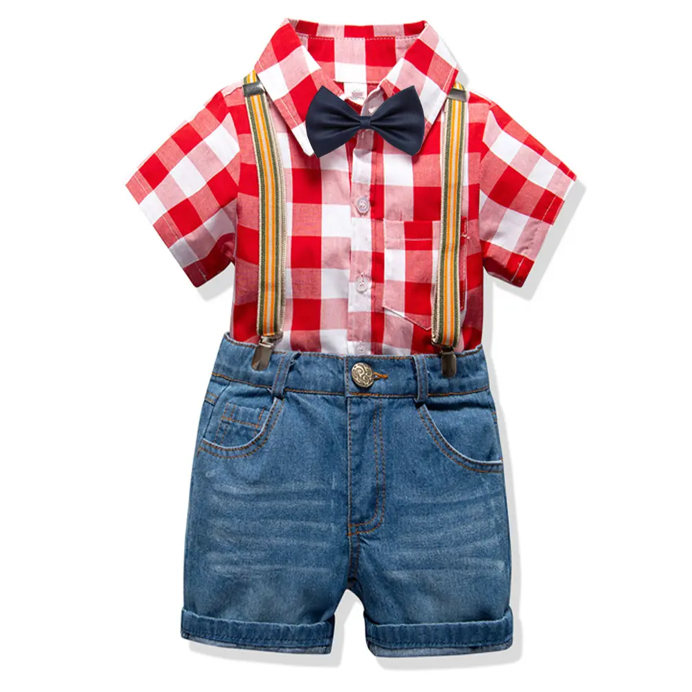 Yüksek kaliteli erkek bebek erkek yaz giyim toptan çocuk kıyafetleri kısa kollu giyim seti