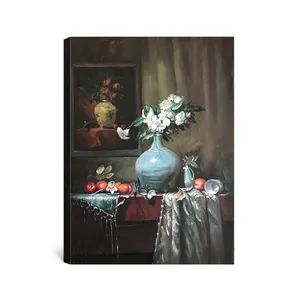 手绘美丽的水果和花瓶静物油画在画布上