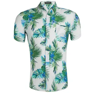 도매 비치 인쇄 남성 짧은 소매 셔츠 100% 코튼 남성 하와이 셔츠