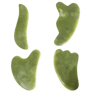 Rolo de massagem facial chinês jade gua sha, placa verde nephrite guasha jade, massageador de emagrecimento em formato de coração