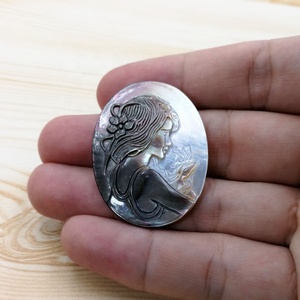 Vintage Naturel 40*30mm Noir <span class=keywords><strong>Nacre</strong></span> Beauté Dame Portrait Couleurs Gravé <span class=keywords><strong>Camée</strong></span> Pendentif Sculpté - Product Image 4
