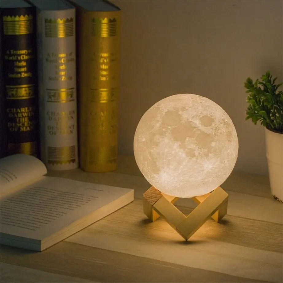 Lampe LED en forme de lune impression 3d, boîtes cadeaux, 10 cm, 16 couleurs, 50 pièces
