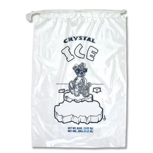 High Quality Printed Clear Plastic 8 lb/10 lb Ice Bag with Drawstring