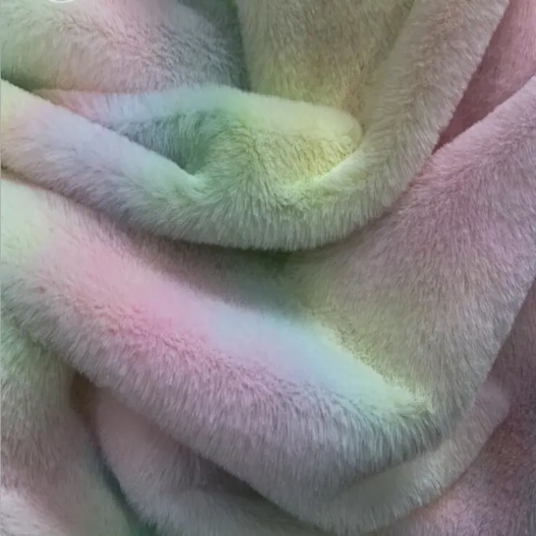 Wholesale tie dye rainbow faux fox fur fake rabbit fur plush fabric