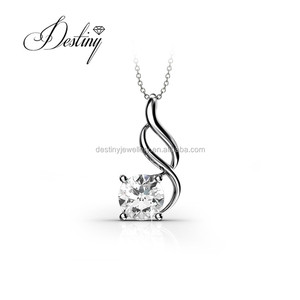 <span class=keywords><strong>Collana</strong></span> Daisini con ciondolo <span class=keywords><strong>solitario</strong></span> con diamanti ricurvo impreziosita da cristalli Swarovski argento Sterling 925/ottone - Product Image 4