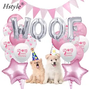 粉红色为女孩小狗狗生日派对装饰 16 英寸 WOOF 狗生日装饰品设置气球 Decors SET511-2