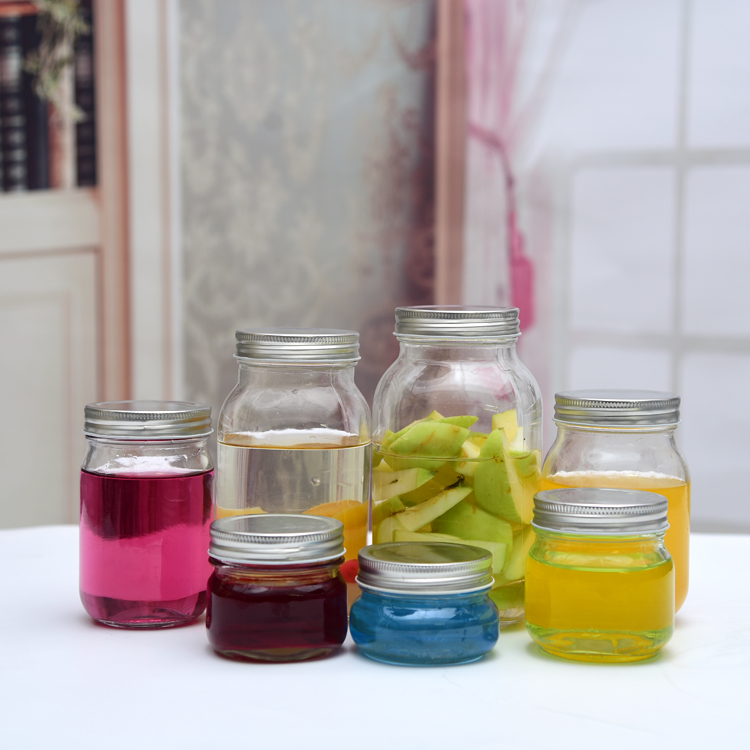 glass mason jar without handle,glass jam jars with metal lid.