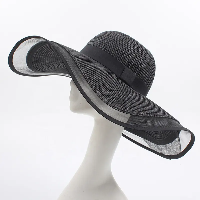 Disket geniş ağız güneş şapkası bayanlar plaj Straw Fedora yaz katlanabilir kağıt hasır şapka