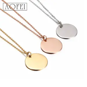 Disc Design Clavicular Chain Gold Blank Pendants Women Charm Necklace