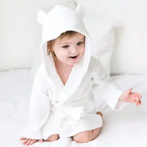 Sells baby bamboo bath robe terry velour baby bath robe towel sets for girl with double stitch