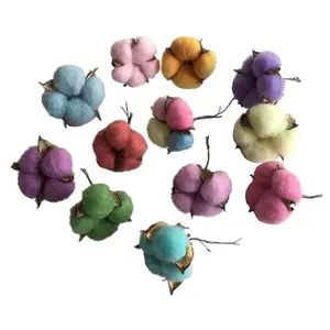 Mehrfarbige natürliche getrocknete Baumwoll blumen mit Stiel für Haupt hochzeits feier DIY Handwerk dekorativ