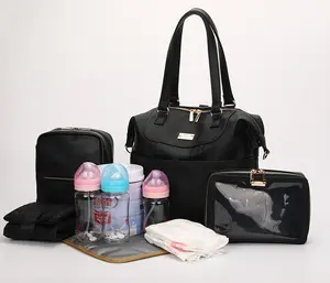 कम MOQ प्रीमियम पु चमड़े डायपर बैग मम्मी बच्चे बैग बड़ी क्षमता डायपर बैग के साथ बदलते पैड, घुमक्कड़ पट्टियाँ