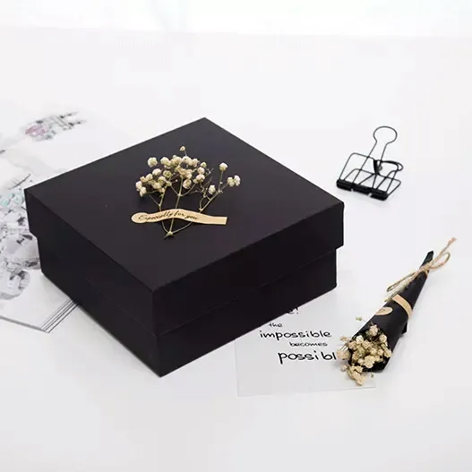 Elegante schwarz platz rechteck seife blume karton papier verpackung geschenk box