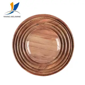 Porcelain wood grain printing cheap dinner melamine plates plastic