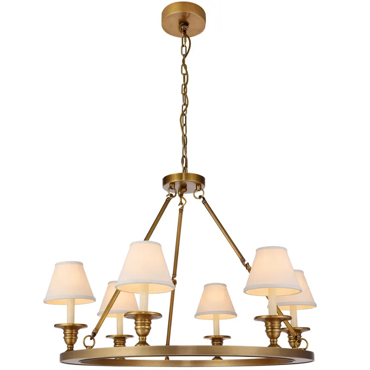 Classic new orleans American chandelier light in hand-rubbed antique brass lamp with natural paper shade