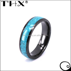 Anello Personalizzato in Ceramica Nera Stile Nautico con Turchese Frantumato per Donne, Gioielleria THX - Product Image 4