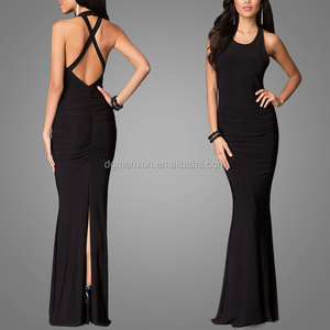 2016 Primavera Verano Últimas Espalda Abierta Piso-Longitud Sin Mangas Negro Acanalada Maxi Vestido de <span class=keywords><strong>fiesta</strong></span> - Product Image 2