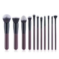 Ensemble de pinceaux de maquillage cosmétiques personnalisés OEM, 11 pièces, voyage, luxe, marque privée, visage, yeux, poils synthétiques doux et denses, manche en bois