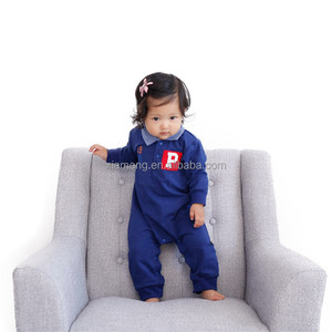 Nuevo diseño cómodo <span class=keywords><strong>azul</strong></span> <span class=keywords><strong>marino</strong></span> cuello del mameluco ropa de bebé de manga larga - Product Image 3