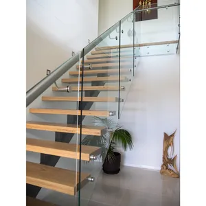 Populaire escalier en bois de chêne massif, escalier nouveau design, carreaux en acier