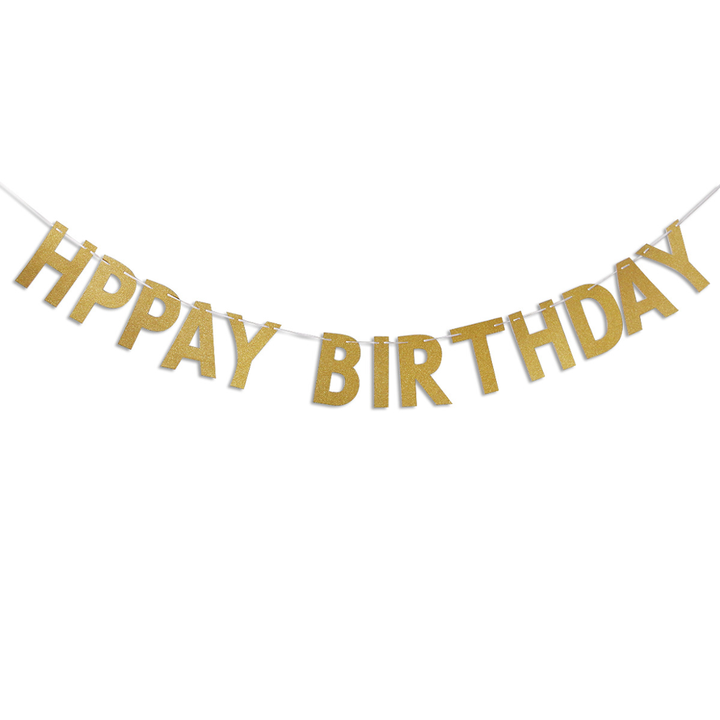 Hot Selling Gold Glitter Fishtail Happy Birthday Letters Banner for ...