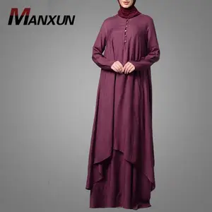 विषम डबल स्तरित मामूली पहनने Muslimah Abaya पोशाक लंबी आस्तीन कफ्तान दुबई शैली इस्लामी कपड़े