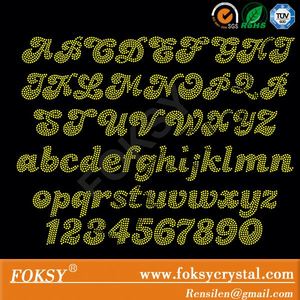 Gelb A bis Z Alphabet und 0-9 anzahl hotfix <span class=keywords><strong>rhinestone</strong></span>übertragung design