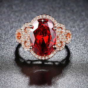 Gioiello da sposa europeo grande pera <span class=keywords><strong>rosso</strong></span> rubino zircone gemma 18K <span class=keywords><strong>oro</strong></span> rosa placcato CZ Micro anelli di fidanzamento pavimentati - Product Image 4