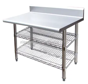 3 Tier Good design 304 Kitchen Equipment Stainless Steel 600mm width Working table workbench with back splash wire under shelf