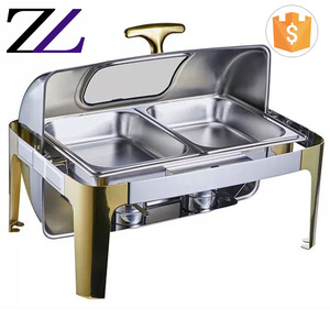 Catering equipment in india rectangle roll top gold legs big oval chaffing dish food warmer buffet