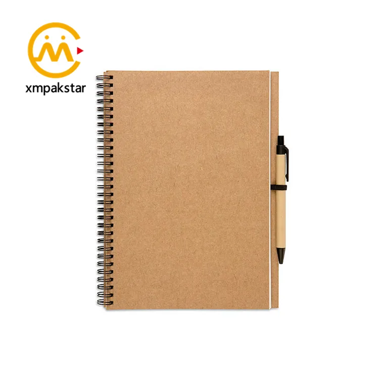 Bán buôn giá rẻ tái chế tùy chỉnh giấy kraft bìa A4 A5 notepad xoắn ốc softcover Tạp Chí máy tính xách tay với bút