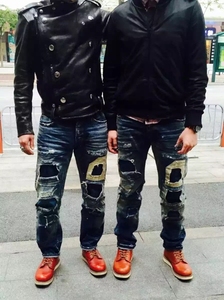 Avant-grade Hardcore Vintage Wax Coated <strong>Mens</strong> <strong>Red</strong> Slim Biker <strong>Jeans</strong> - Product Image 3