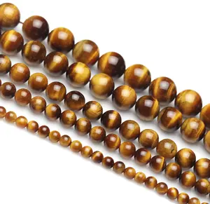 2024 Großhandel Stein perlen Hersteller echte natürliche 8mm Edelstein Perle Tigerauge Stein lose Perle für die Schmuck herstellung
