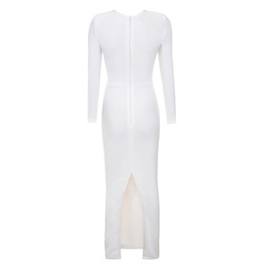 <span class=keywords><strong>Abito</strong></span> Lungo Bianco Puro all'Ingrosso per Donna Ultimo Modello a Maniche Lunghe per Feste Formali Serate Ecologico Tinta Unita - Product Image 3