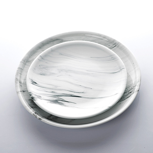 <span class=keywords><strong>Assiette</strong></span> Ronde en Céramique Blanche Effet <span class=keywords><strong>Marbre</strong></span> pour Hôtel, Restaurant de Luxe, Élégante, Personnalisable, Peinte à la Main, Écologique - Product Image 2