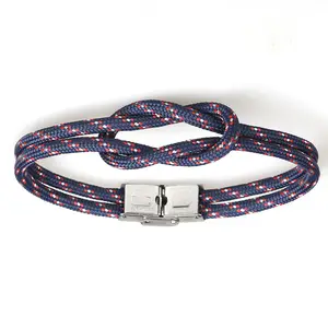 2018 Popular Products Mens Accessories Stainless Steel Clasp Blue Rope Braided Bracelet