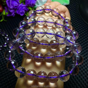 Cristal natural al por mayor alta calidad 12-13mm amatista poliedro pulsera - Product Image 4