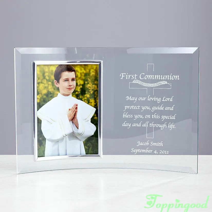Лидер продаж 2018, Изогнутая Стеклянная фоторамка для первого причастия, сувенир
