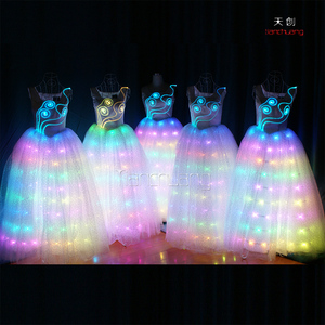 Pleine Couleur LED Fiber Optique Parti Robe Costumes, Performance Costume De Mariage Robe, lumineux Clignotant Costume - Product Image 2