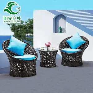 Balcony Leisure Patio Furniture Garden Table Aluminium Metal Rattan Dining Round Table And Chair Set