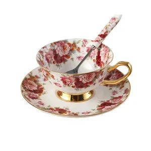 200ml Europe royal flower wholesale vintage tea coffee cups ceramic mug with saucer
