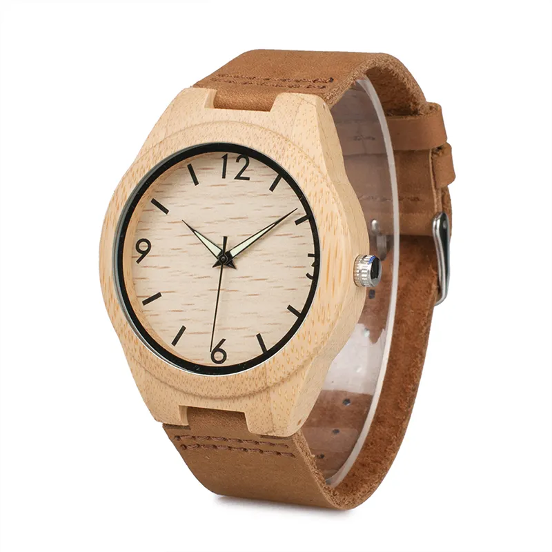 2019 Bobo Vogel Horloge Graveren Bamboe Custom Houten Horloges Voor Man Met Echt Leer