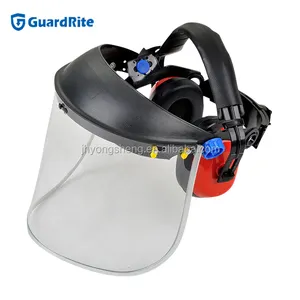 GuardRite pelindung wajah industri pvc dengan penutup telinga pelindung wajah keselamatan dengan visor